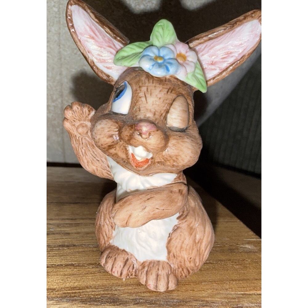 Vintage Lefton Rabbit Bunny Flowers Winking Easter Spring Anthropomorphic 2.75"